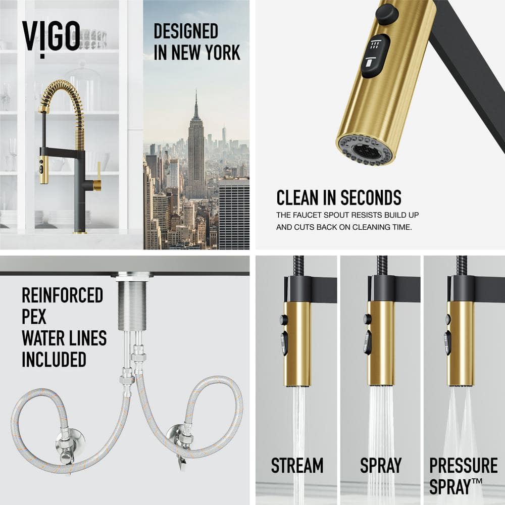 Edison Pro 20" Gold and Black Stainless Steel Pull-Down Kitchen Faucet