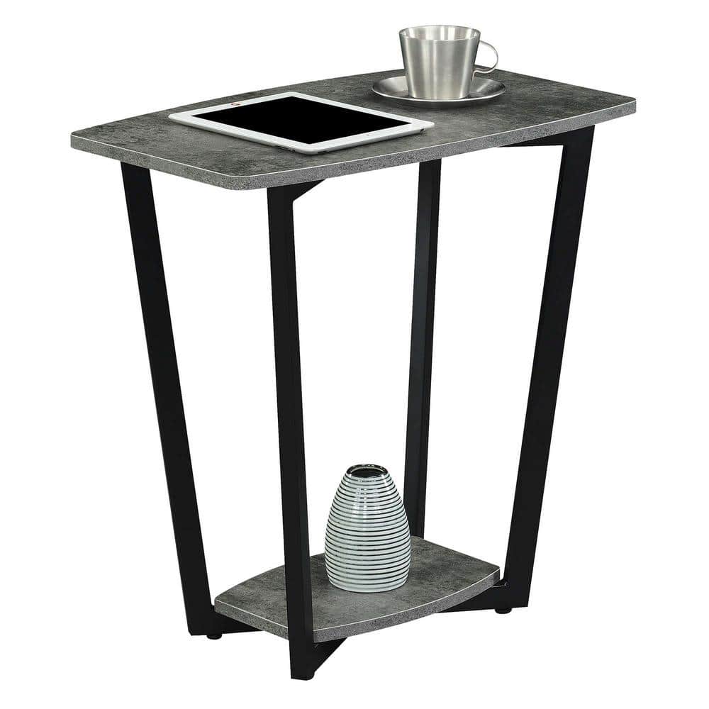 Industrial Cement and Black Melamine Square End Table with Shelf