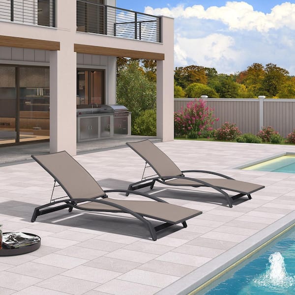 PURPLE LEAF Outdoor Metal Lounge Chaise with Arm All Weather