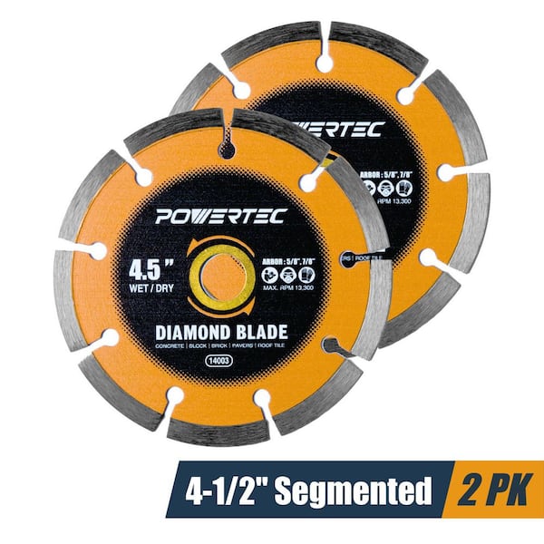 4-1/2 in. Segmented Rim Diamond Saw Blades for Angle Grinder, Cutting Concrete/Block/Brick/Pavers/Roofing Tile (2-Pack)