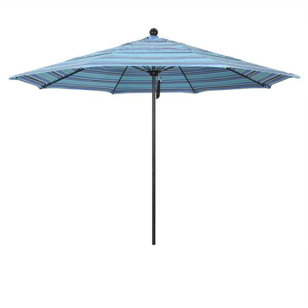 California Umbrella 11 ft. Black Aluminum Commercial Market Patio Umbrella with Fiberglass Ribs and Pulley Lift in Dolce Oasis Sunbrella