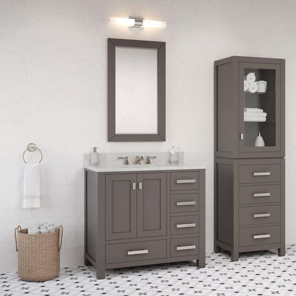 Madison 36 in. W x 21.5 in. D x 34 in. H Single Sink Bath Vanity in Cashmere Grey with Carrara White Marble Top