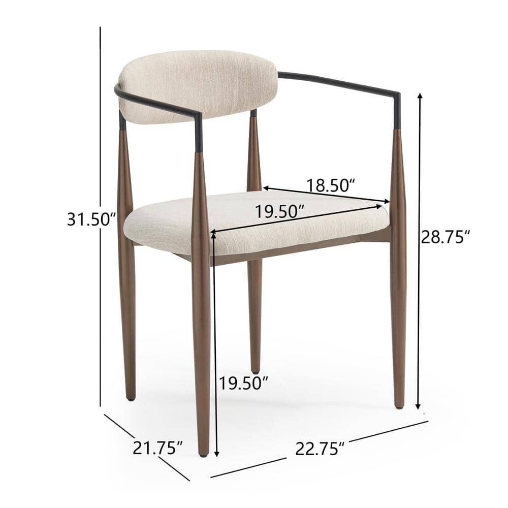 Beige Upholstered Arm Chair with Coffee Gold Metal Legs