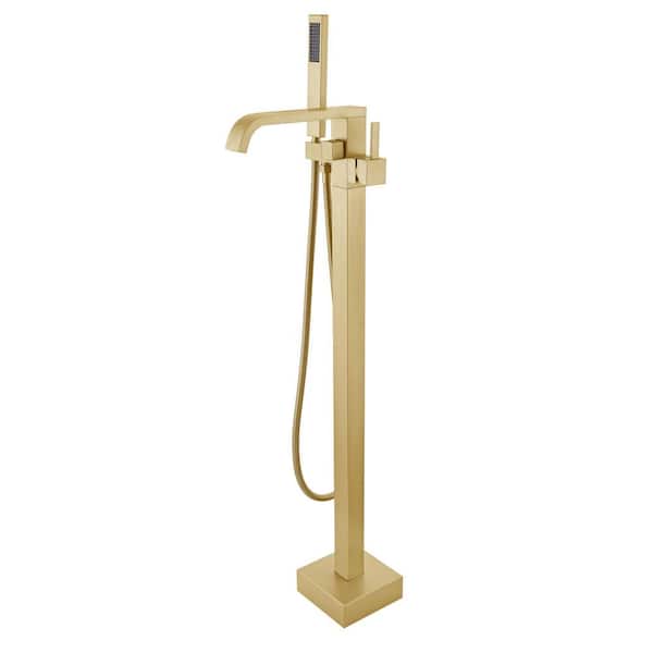 Maincraft Single-Handle Floor Mount Freestanding Tub Faucet with Hand Shower in Brushed Brass