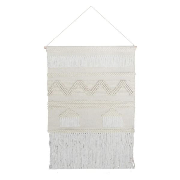 HomeRoots 51 in. x 25.5 in. Cream Geometric Cotton Macrame Hanging Tapestry Wall Art 1-Piece