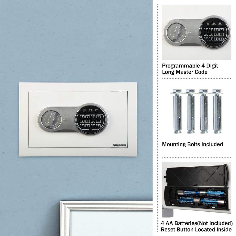 White Digital In-Wall Safe with Keypad and Override Key