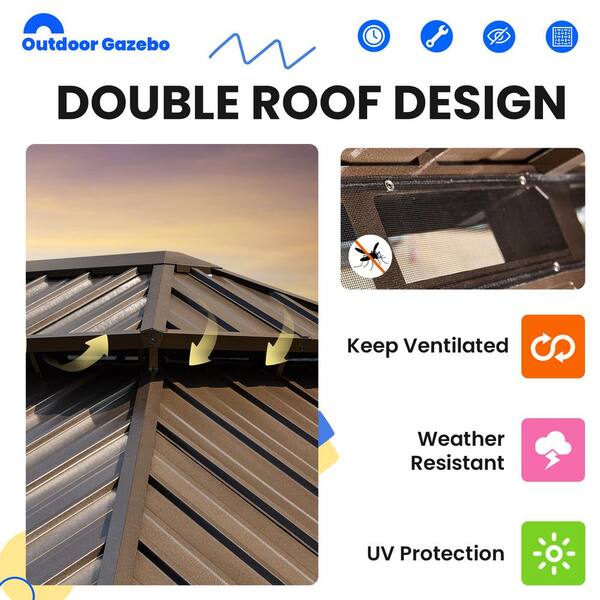 HOMMOW 10 ft. x 12 ft. Hardtop Gazebo with Galvanized Steel