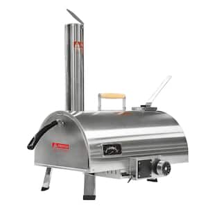 12 in. Wood Burning Automatic Rotatable Outdoor Pizza Oven with Built-in Thermometer, Pizza Cutter and Carry Bag, Silver