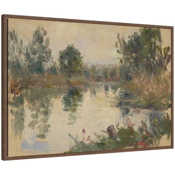 Sylvie "Lakeside Landscape With Stream" by Nostalgia Prints Landscape Framed Canvas Art Print 23 in. x 33 in.