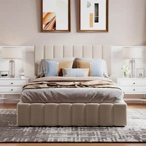 78 in. W Beige Full Size Upholstered Platform Bed with Storage Underneath Wooden Bed Frame with Hydraulic Storage System