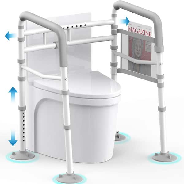 Angel Sar Adjustable Toilet Safety Rails, Stand Alone Medical Toilet Frame for Elderly Handicap Disabled Folding Handrails