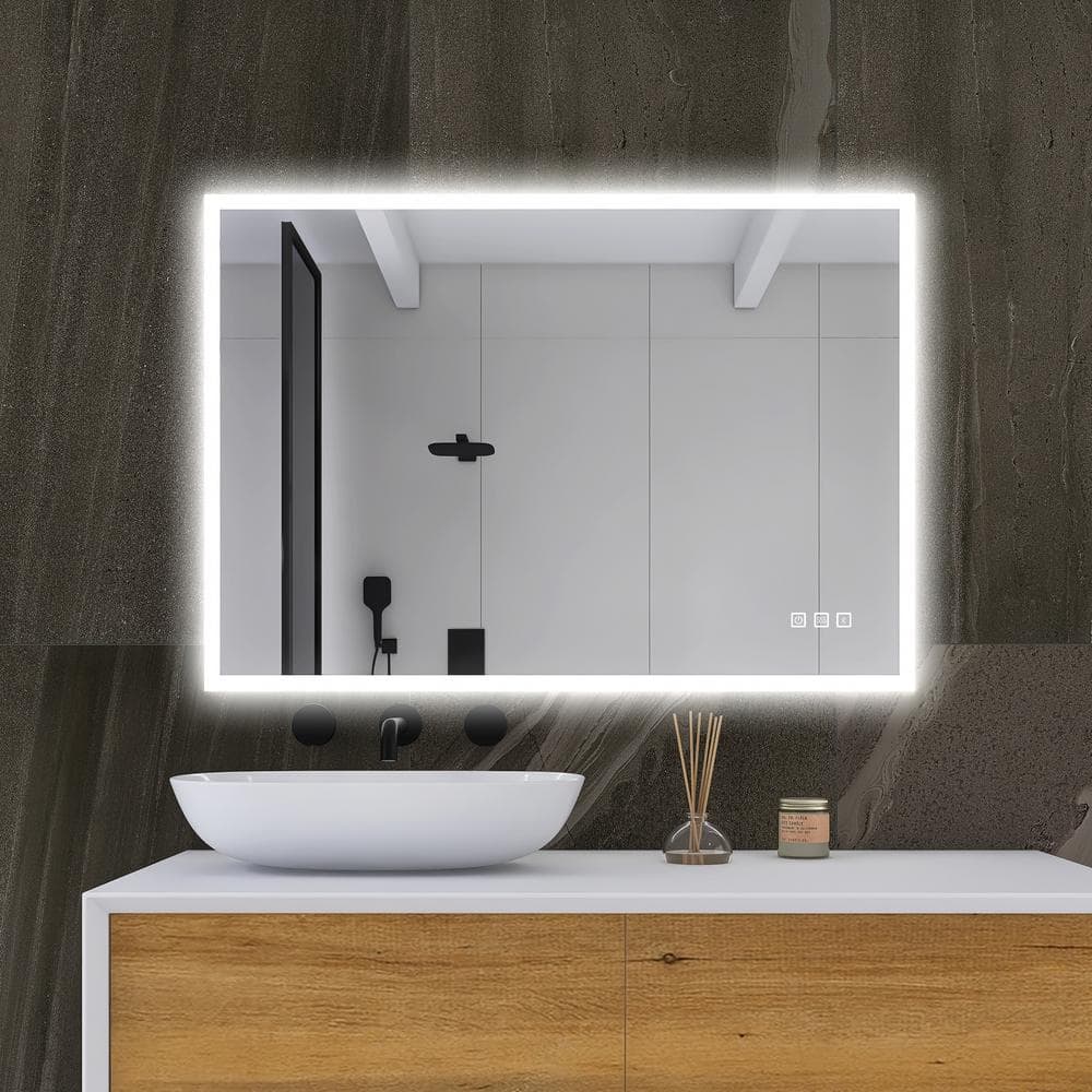 39.3 in. W x 27.5 in. H Rectangular Aluminum Frameless wall mount Anti-Fog 