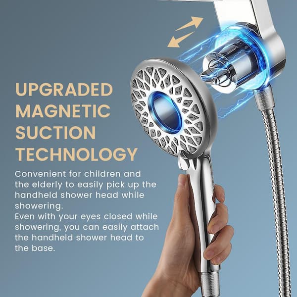 Magnetic attraction 5-Spray Wall Mount Dual Shower Head and Handheld Shower Head with 70 in. hose 1.8 GPM in Chrome