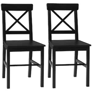 Black Wooden Dining Chairs (Set of 2), Farmhouse Kitchen Chairs with Cross Back, Solid Structure