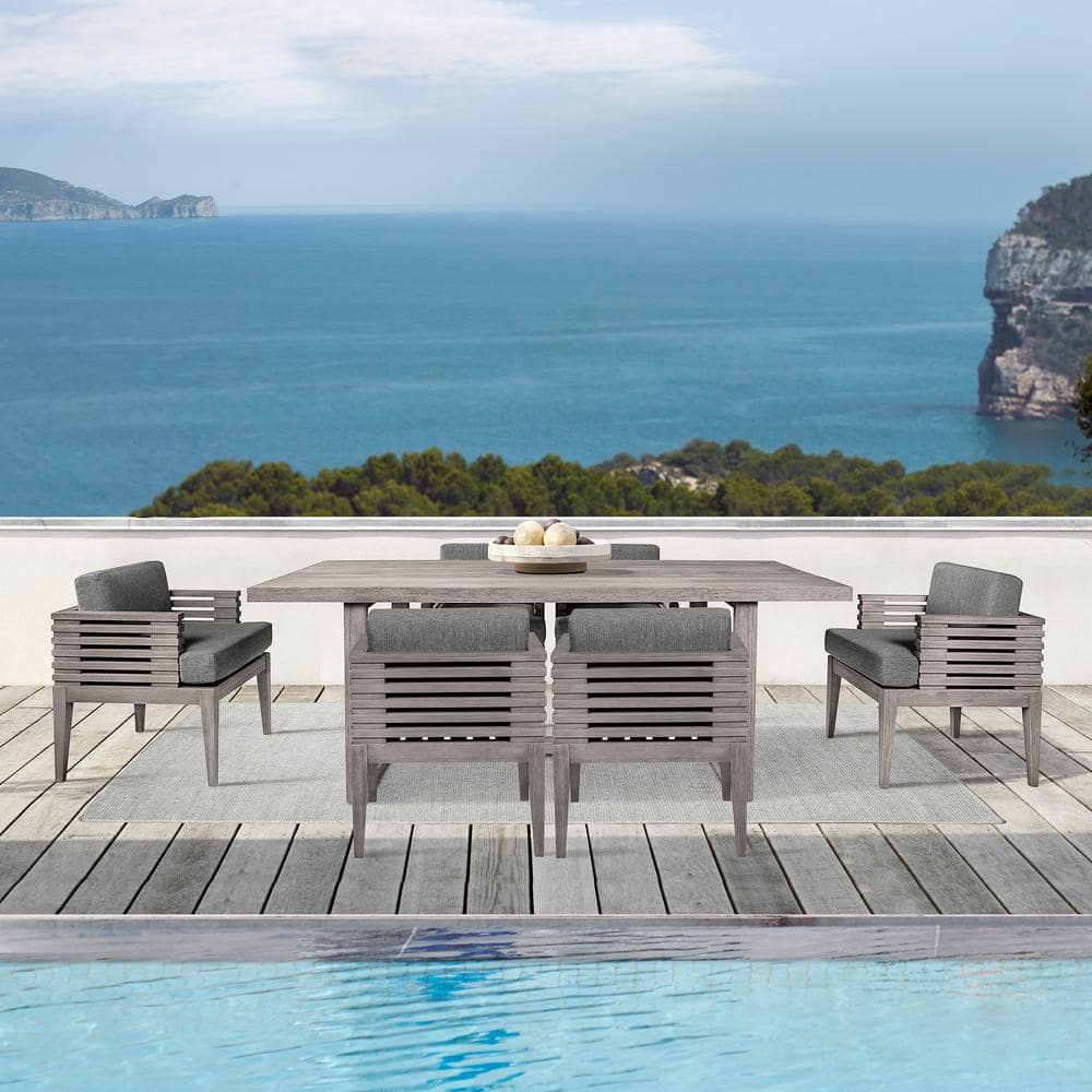 Vivid Light Gray 7-Piece Eucalyptus Wood Outdoor Dining Set with Light Gray