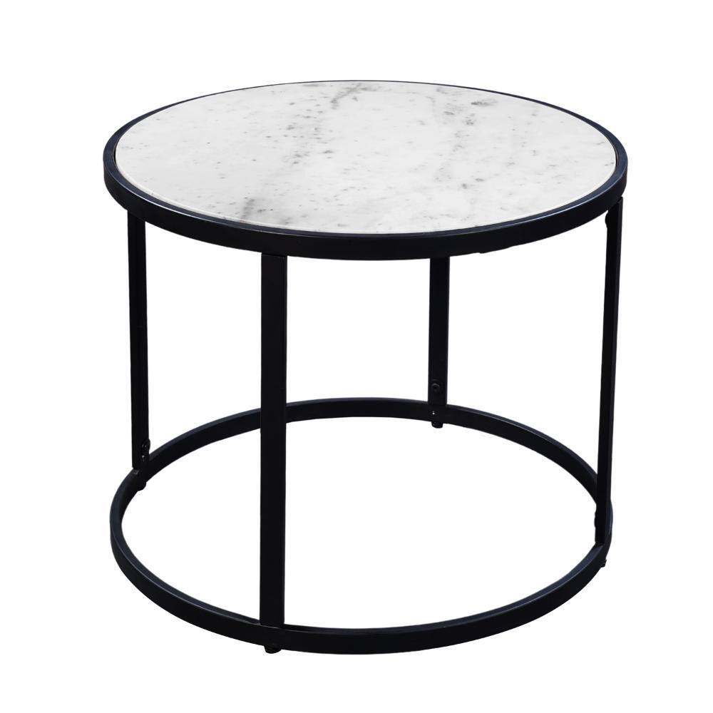 23 in. Black and White Round Marble Side End Table with Convenient Floor Levelers - thumbnail 8