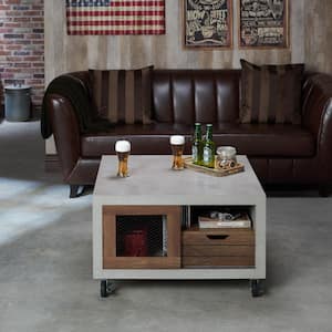 Santiago 32 in. Distressed Walnut Medium Square Wood Coffee Table with Drawers