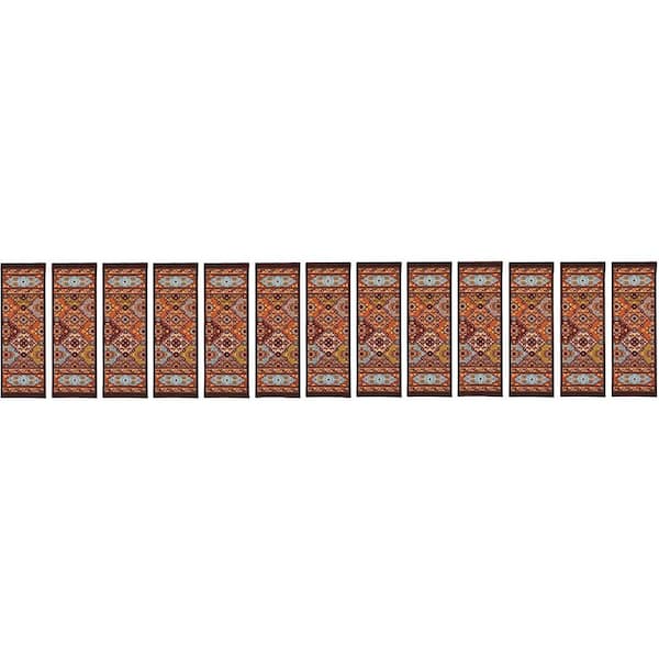 Indoor Bakhtiari Design Multi 8-1/2 in. x 26 in. Slip Resistant Backing Stair Tread Cover (Set of 13)