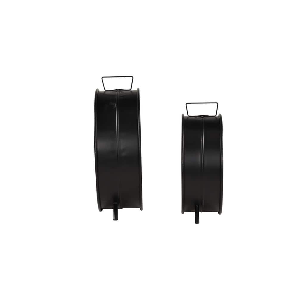 Industrial Black Iron Circular Candle Holders with Glass, Set of 2