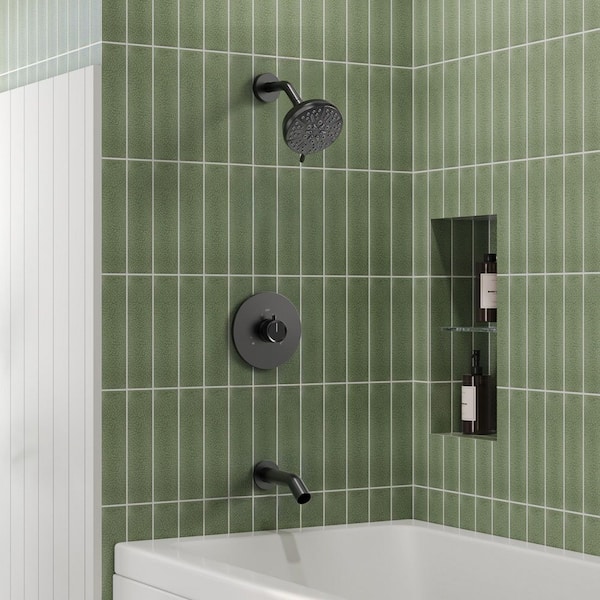 EVERSTEIN Single Handle 5-Spray Round Rain Shower Faucet Combo Set 2.5 GPM with Tub Shower Faucet Pressure Balance Valve in Black