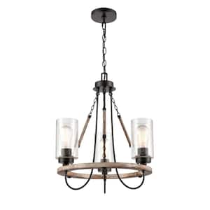 Paladin 3-Light Matte Black Chandelier with Seedy Glass Shade