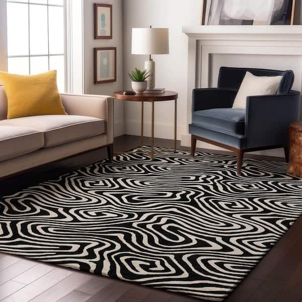 Mayfield Premium Machine Washable Abstract AMF1020 Black 5 ft. x 7 ft. 6 in. Area Rug