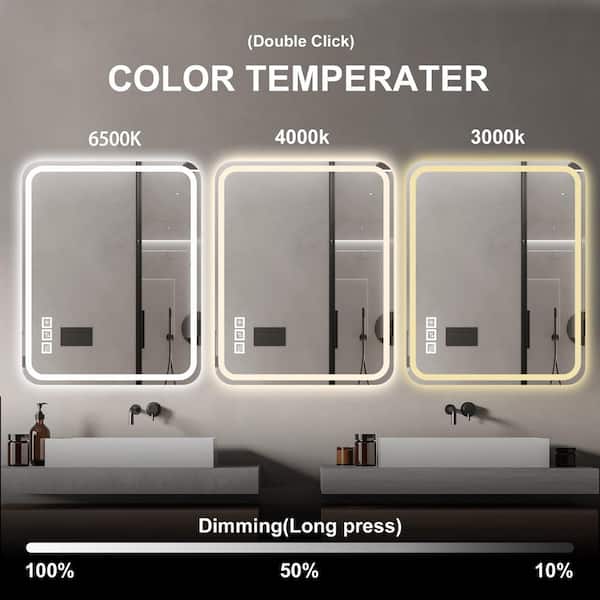 Ziyudura 40 in. W x 32 in. H Rectangular Frameless Anti-Fog
