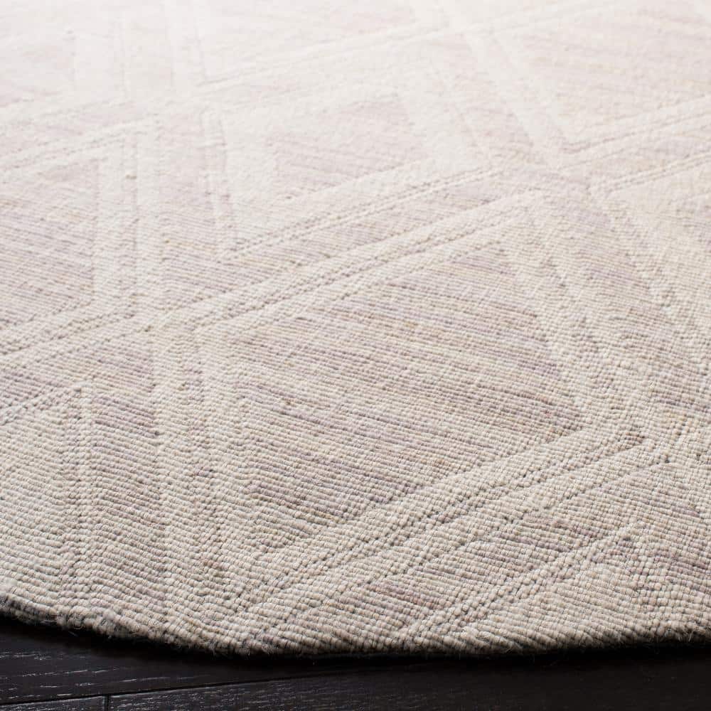 Handmade Silver/Ivory Geometric Wool 6' Round Area Rug