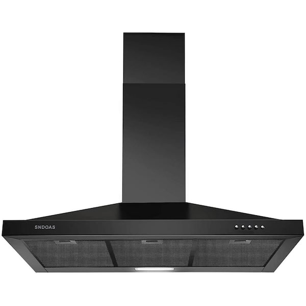 SNDOAS 36 in. 450 CFM Ducted Wall Mount Stainless Steel Kitchen Range Hood in Black with Touch Panel