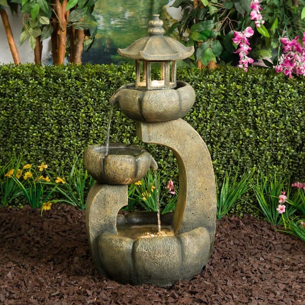 Alpine Corporation 32 in. Tall 2-Layered Pagoda Polystone Tiered