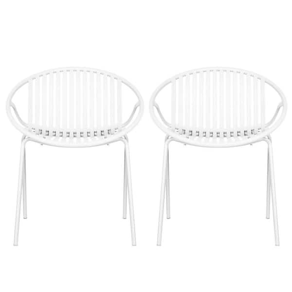 Patio Dining Chairs White Stackable Breathable Design Metal Outdoor Dining Chair in White Set of 2