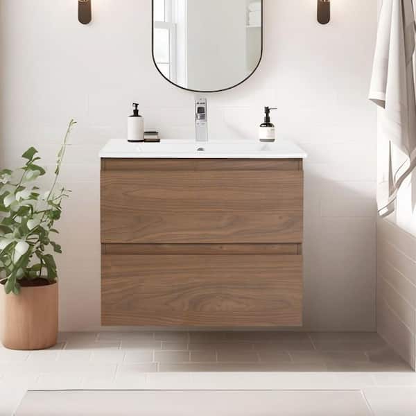 UPIKER Modern 24 in. W x 18.3 in. D x 20.5 in. H Floating Bath Vanity Cabinet Without Top in Brown Oak