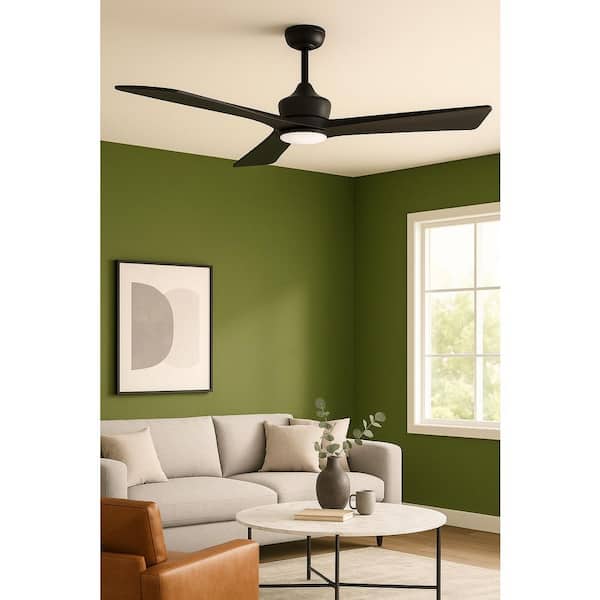 HINKLEY Sculpt 60.0 in. Indoor/Outdoor Integrated LED Matte Black Ceiling Fan with Remote Control