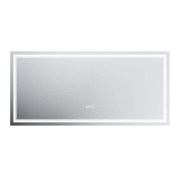 Boosicavelly 60 in. W x 28 in. H Rectangular Frameless Anti-Fog LED Light Vertical Wall Mounted Bathroom Vanity Mirror in Silver