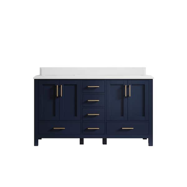 Willow Collections Malibu 60 in. W x 22 in. D x 36 in. H Double Sink Bath Vanity in Navy Blue with Cove Edge White Quartz Top