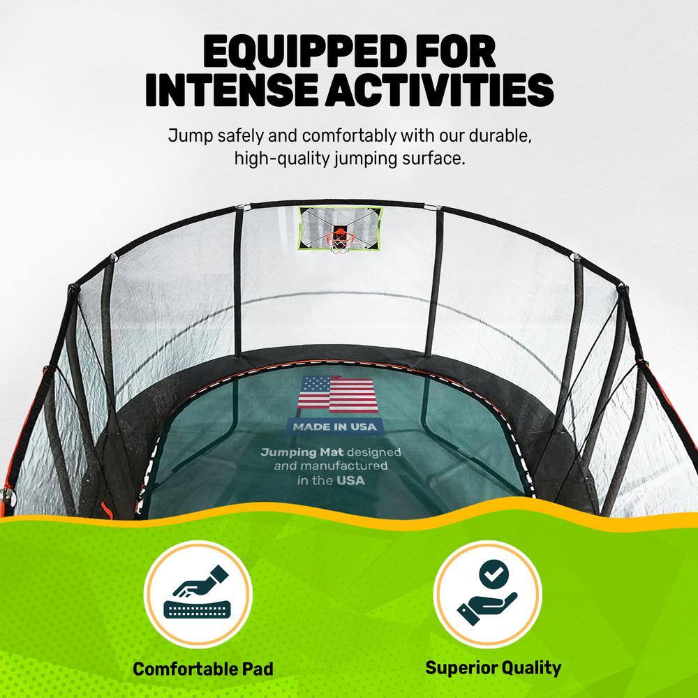 10' x 17' Black Steel Oval Trampoline with Enclosure