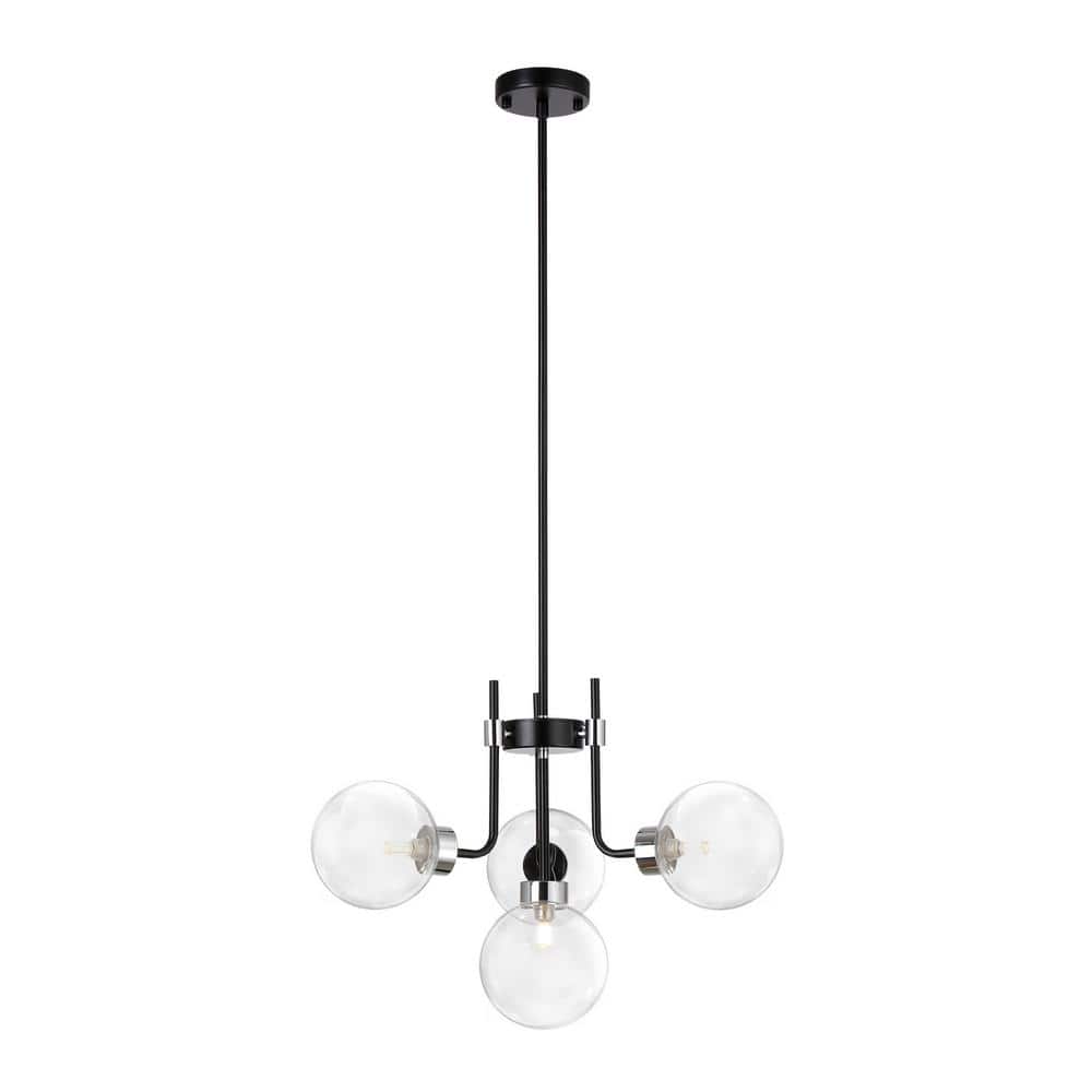 Mille 4-Light Matte Black Chandelier with Clear Globe Glass Shade for Dinin