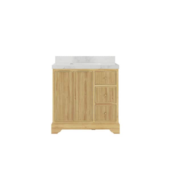 Willow Collections Austin Teak 36 in. W x 22 in. D x 36 in. H Single Sink Bath Vanity Center in Light Teak with 2 in. Calacatta Nuvo Top