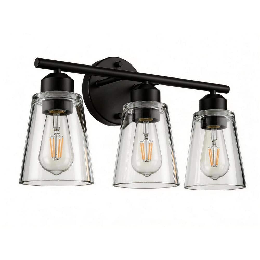19 In. 3-Light Black Modern Cone Vanity Light with Straight Arms and Clear Glass Shades for Bathroom or Bedroom price history on PriceWatchPro