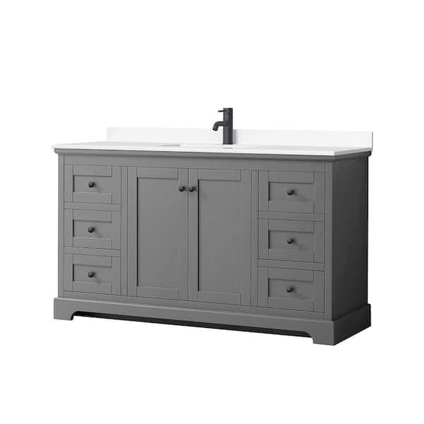 Wyndham Collection Avery 60 in. W x 22 in. D x 35 in. H Single Bath Vanity in Dark Gray with White Cultured Marble Top