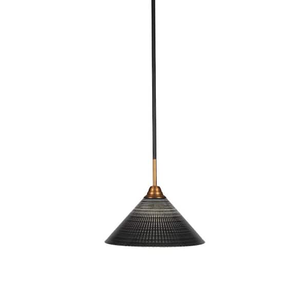 Unbranded Madison 100-Watt 1-Light Matte Black and Brass Bowl Mini Pendant Light with Glass Shade