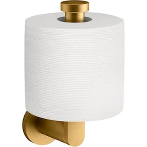 Composed Wall Mounted Vertical Toilet Paper Holder in Vibrant Brushed Moderne Brass