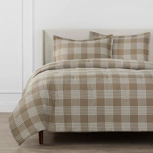 Adderley 3-Piece Cafe Plaid Cotton Blend Waffle Weave King Comforter Set