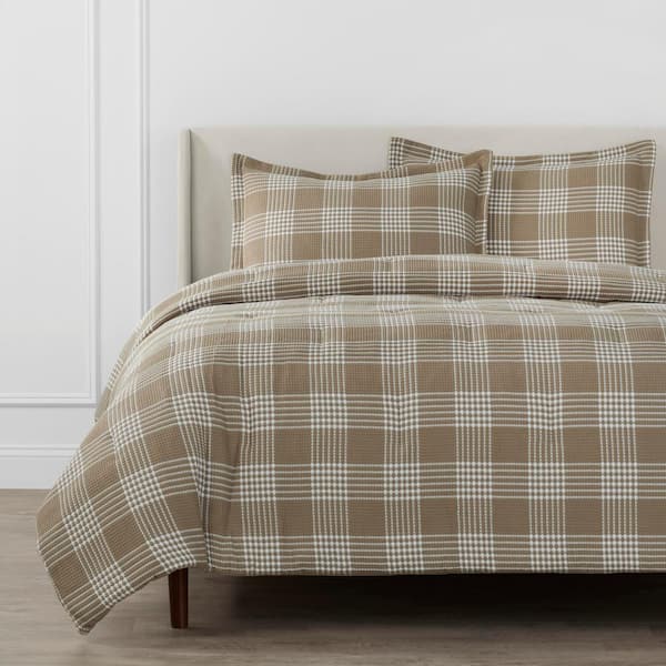 Home Decorators Collection Adderley 3-Piece Cafe Plaid Cotton Blend Waffle Weave King Comforter Set