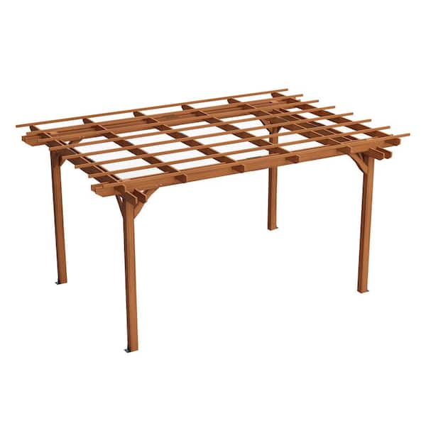 12 ft. x 10 ft. Brown Outdoor Wooden Grape Pergola for Climbing Plant Support for Garden, Patio, Backyard, Deck