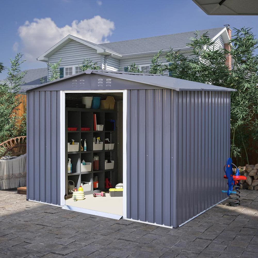8 ft. x 6 ft. Large Metal Outdoor Storage Shed Tool Shed Covered Area 48 sq