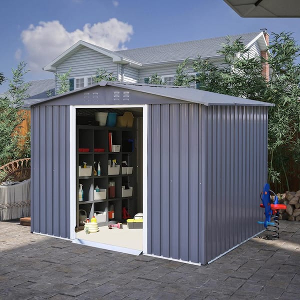 Unbranded 8 ft. x 6 ft. Large Metal Outdoor Storage Shed Tool Shed Covered Area 48 sq. ft. with Sliding Door and Vent Dark Grey