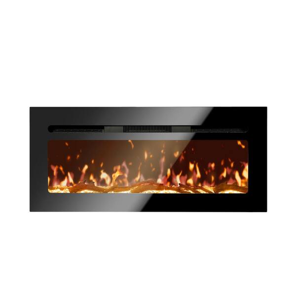 ELECTRIC BROWN BLACK GRANITE SILVER WALL FIRE SURROUND MODERN FIREPLACE SUITE 48 