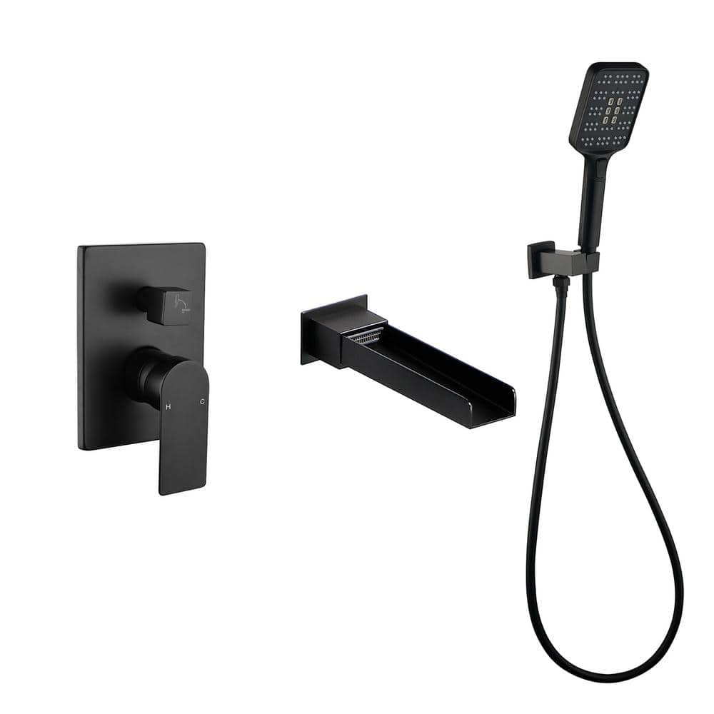 Waterfall Single-Handle Wall Mount 3-Spray Roman Tub and Shower Faucet with