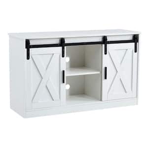 46.9 in. White Entertainment Center Fits TV's up to 50 in. TV Stand TV Console with 2 Sliding Barn Doors Storage Cabinet